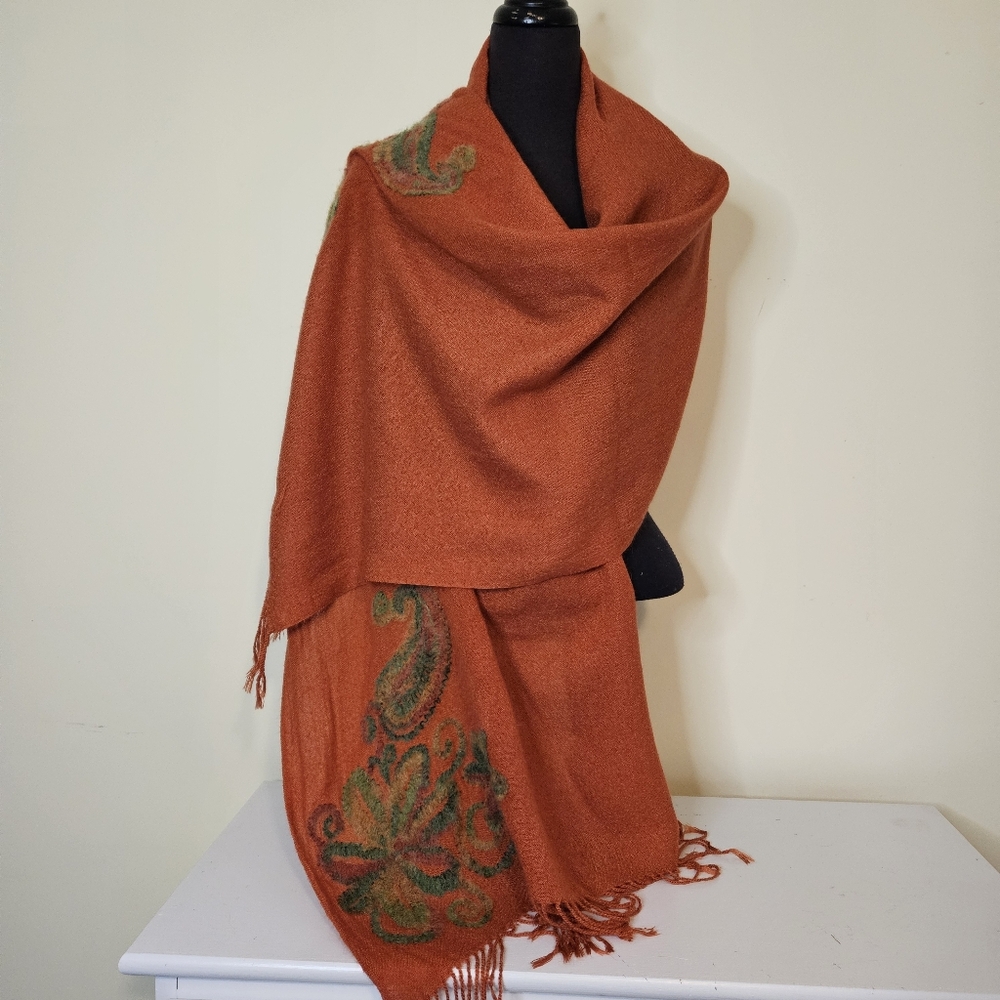 Coldwater Creek Shawl Wrap Paisley Orange Green Floral